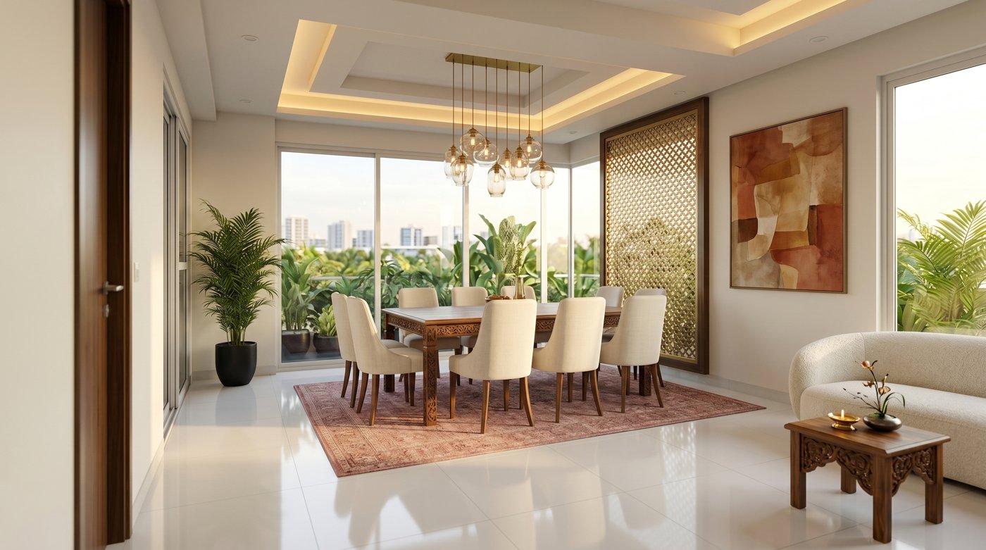 Inaaya Royal Heights — living and dining interior concept (indicative)